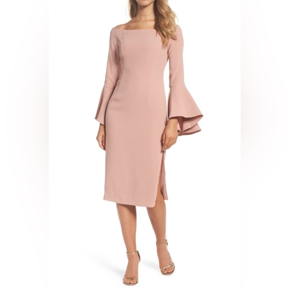BARDOT Solange Off the Shoulder Midi Dress In Soft Pink Size 8/M